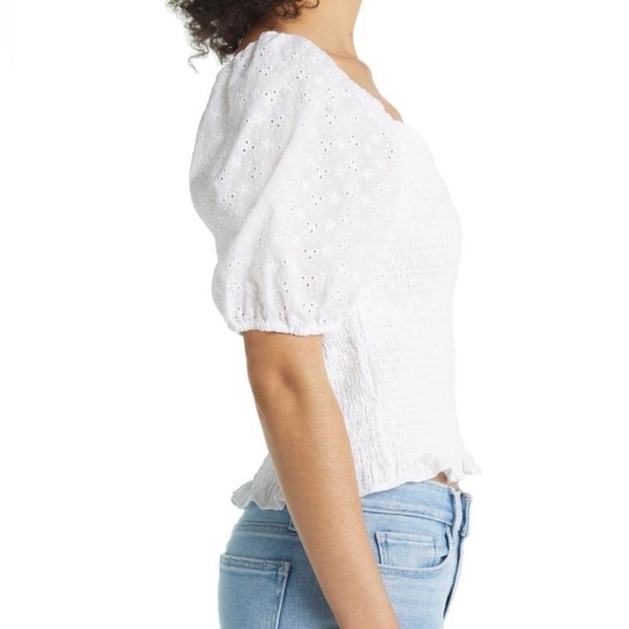 1.State Eyelet Smocked White Top (Size L) - Picture 2 of 7